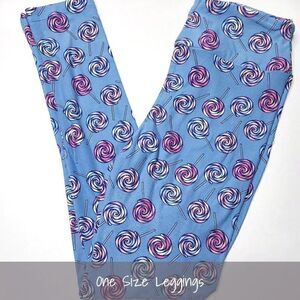 LuLaRoe OS Leggings Lollipops Blue Pink NEW